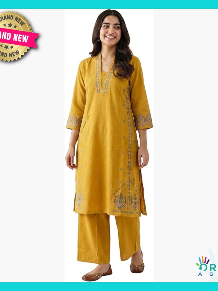 Embroidered Cotton Kurta Pant Set Elegant Ethnic Co-Ord Party Wear